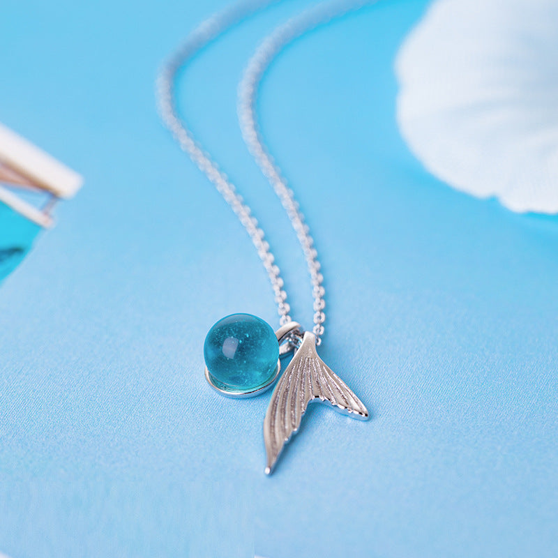 s925 sterling silver aquamarine necklace LadyShow.Store