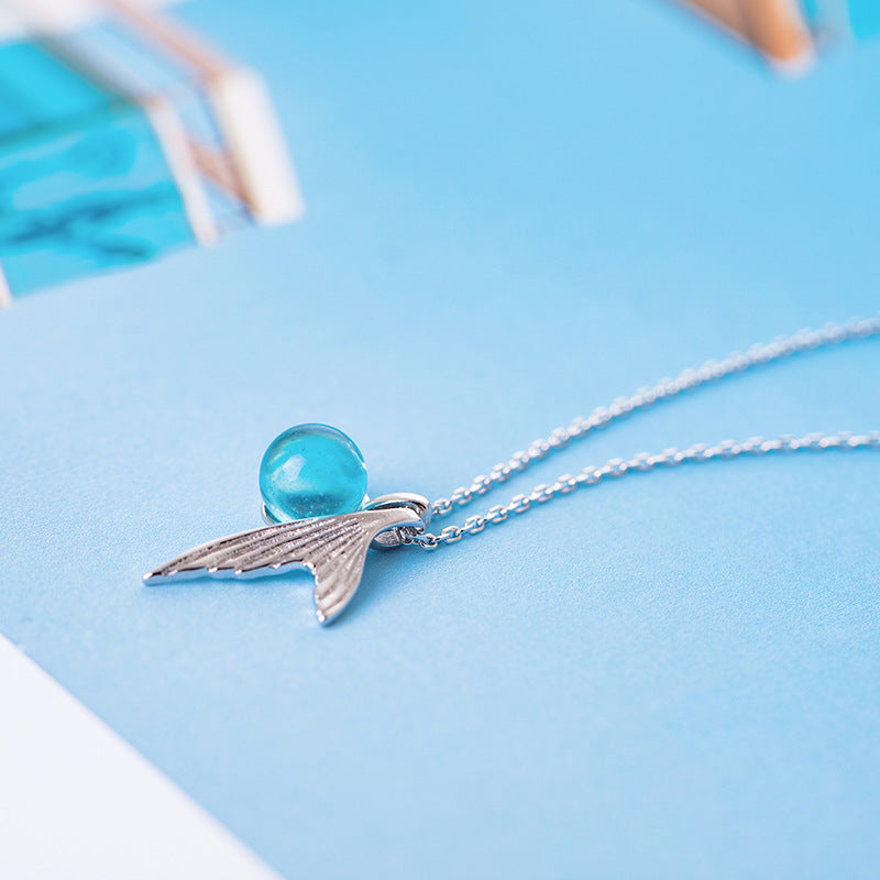 s925 sterling silver aquamarine necklace LadyShow.Store