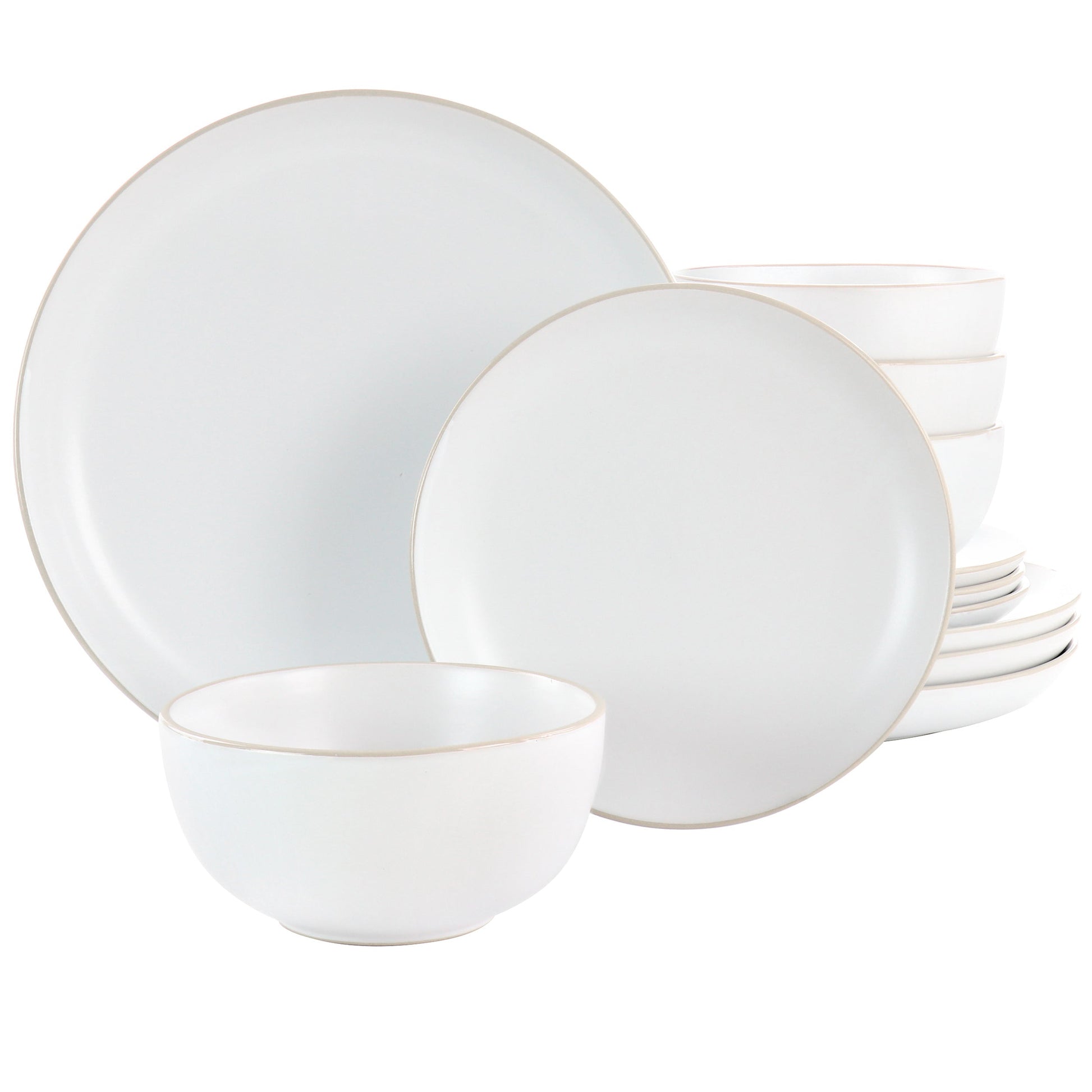 Gibson Home Rockaway 12 Piece Stoneware Dinnerware Set in White LuxuryLifeWay Online Store