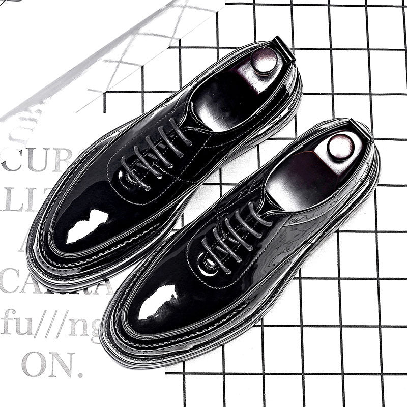 Round toe lace-up patent leather shoes LadyShow.Store