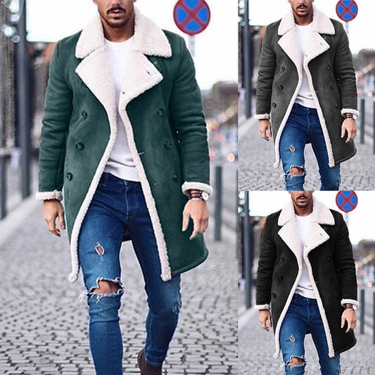 Fashion Men's Winter Warm Coat Solid Color Long Sleeve Trench Jackets CJD