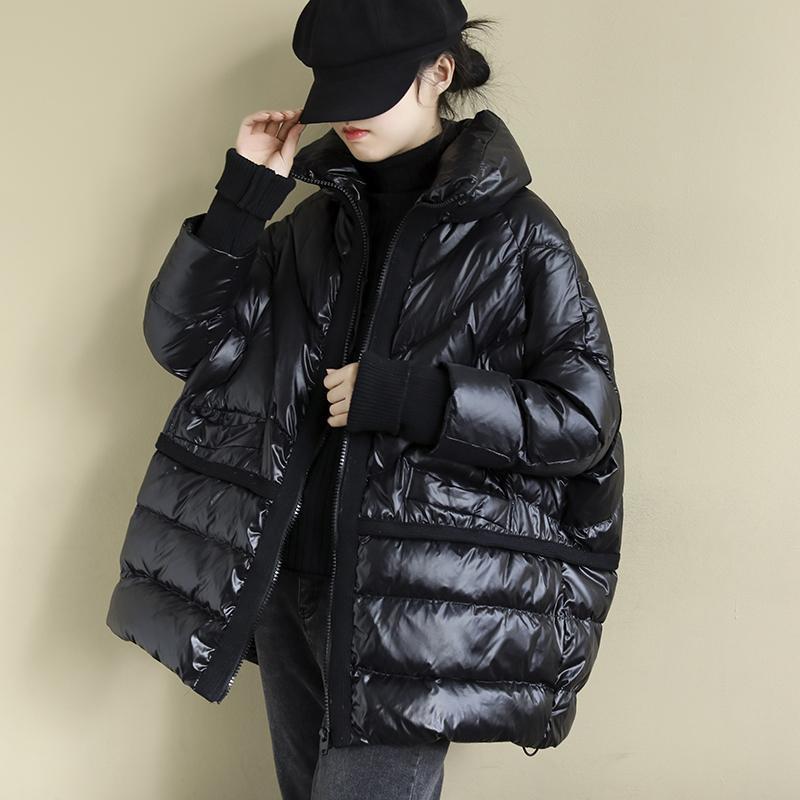 White Duck Down Artistic Stand-up Collar O-type Plus Size Women's Down Jacket Wool Stitching Design Style LadyShow.Store