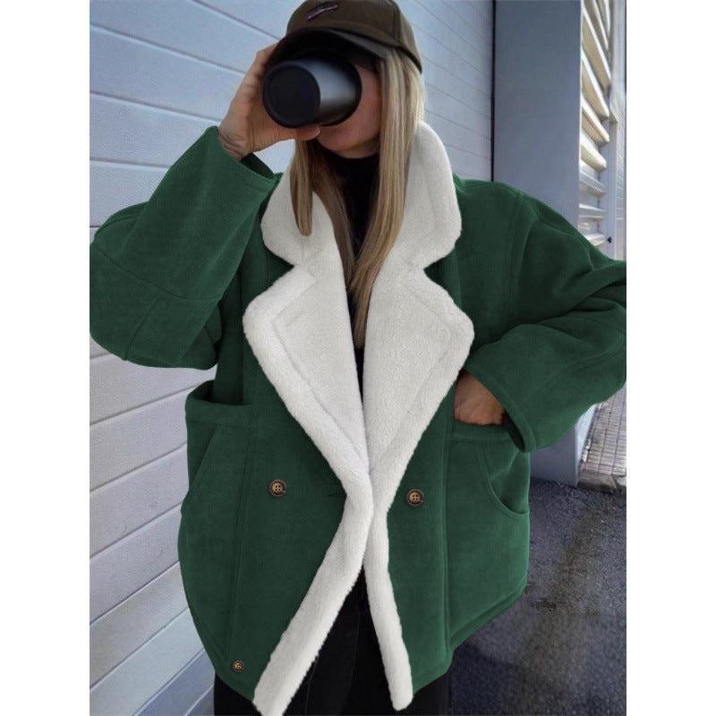 2026 Cross-border Autumn And Winter New European And American Women's Thickened Warm Fashion Loose Casual Retro Lamb Wool Jacket For Women NorixaFashion.com