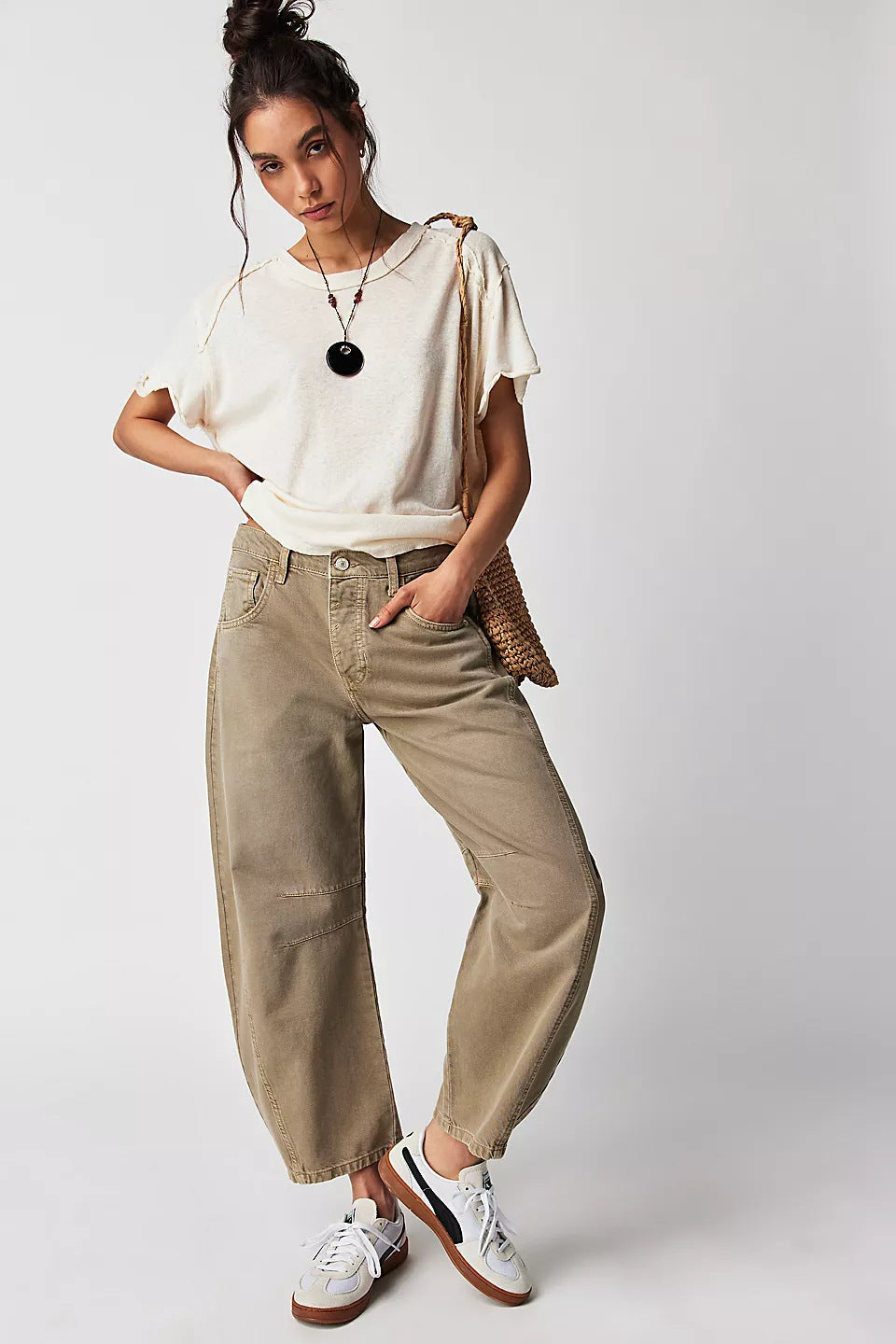 High Stretch Mid-Rise Barrel Jeans Fashion Wide Leg Shape Women Casual Baggy Mid Waist Denim Jeans NorixaFashion.com