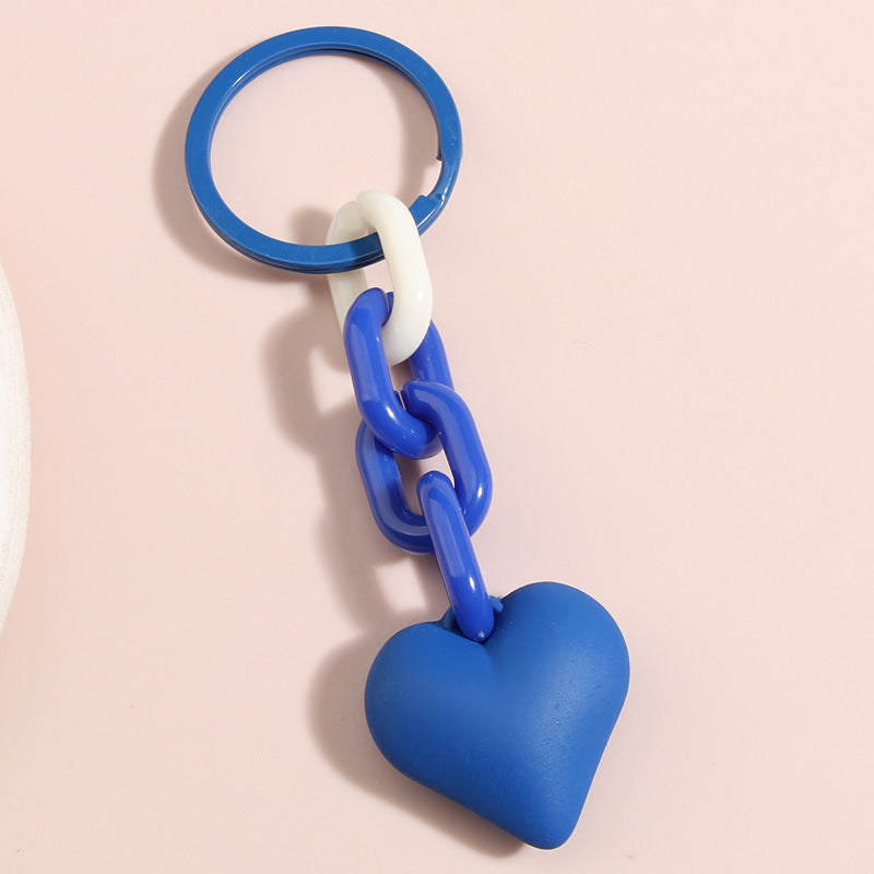 Black Blue Chain Love Heart Xiaohongshu Car Key Ring Hanging Ornaments LadyShow.Store