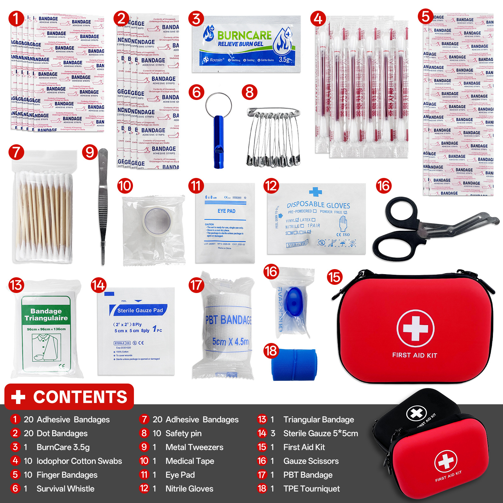 91pcs Portable Emergency First Aid Kit for Travel Pi-Mart