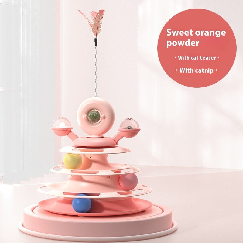 4 Levels Cat Toy Tower Turntable Roller Balls Toys Interactive Intelligence Pets Toys Training Track Puzzle Funny Games Accessories Pet Products Pets Fashion