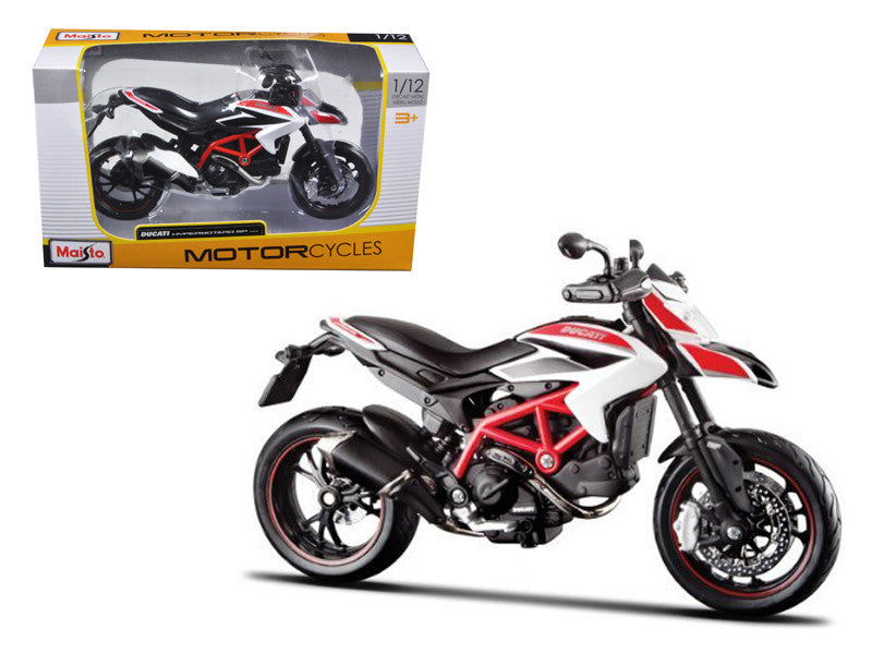 2013 Ducati Hypermotard SP White with Black and Red Stripes 1/12 Diecast Motorcycle Model by Maisto LuxuryLifeWay Online Store