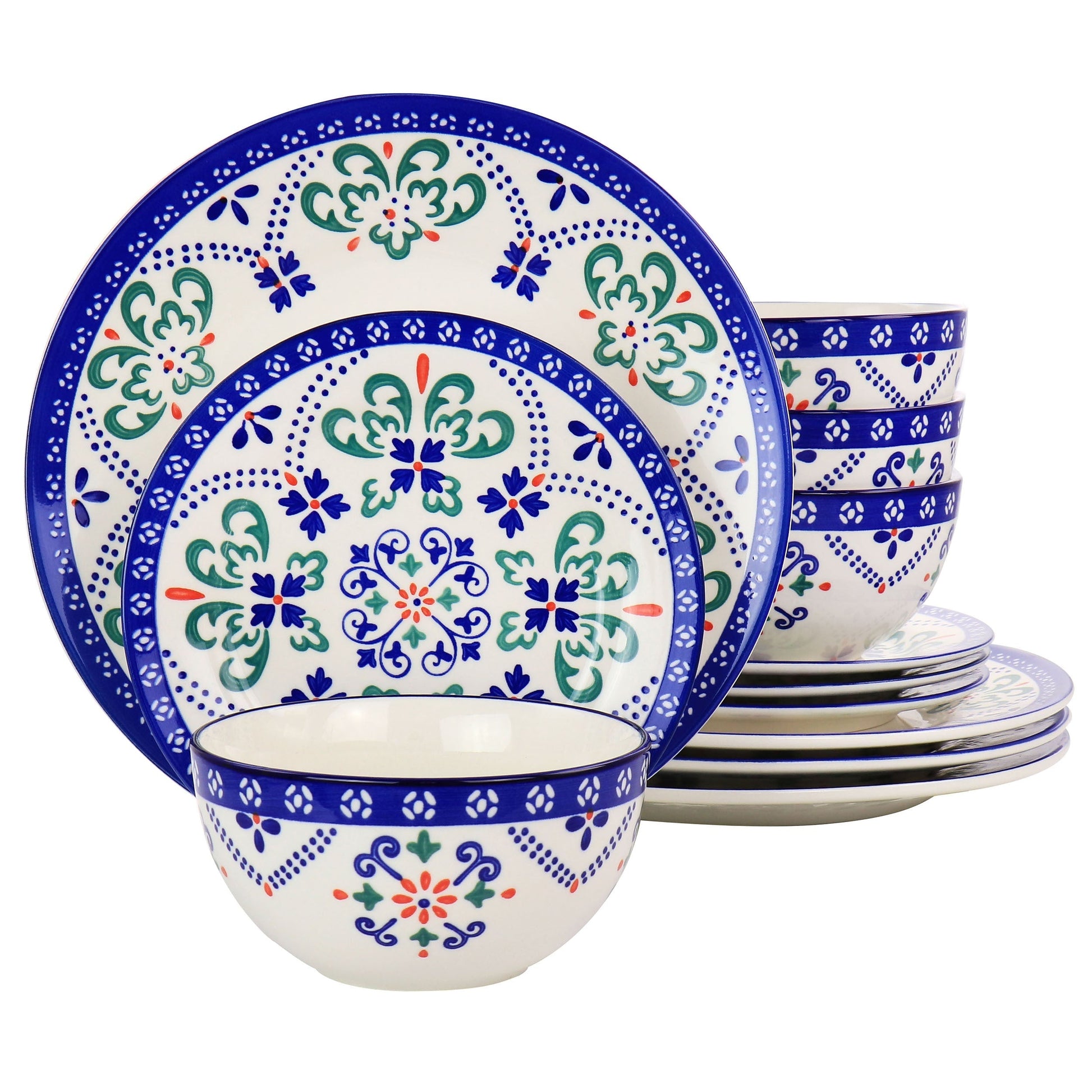 Laurie Gates California Designs Tierra Star 12 Piece Hand Painted Dinnerware Set in Blue LuxuryLifeWay Online Store