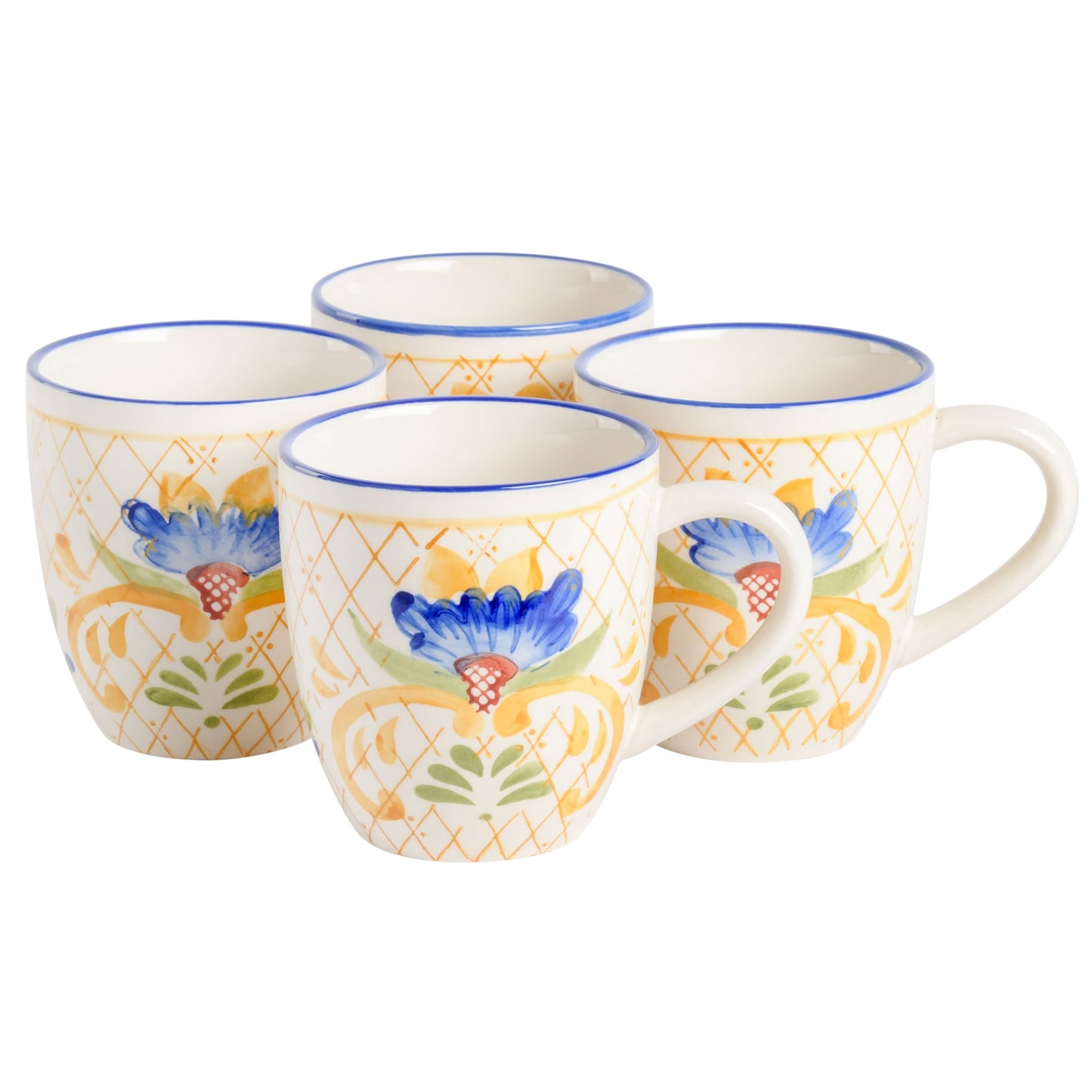 Laurie Gates Tierra Tile 4 Piece 17.4 Ounce Hand Painted Stoneware Mug Set LuxuryLifeWay Online Store