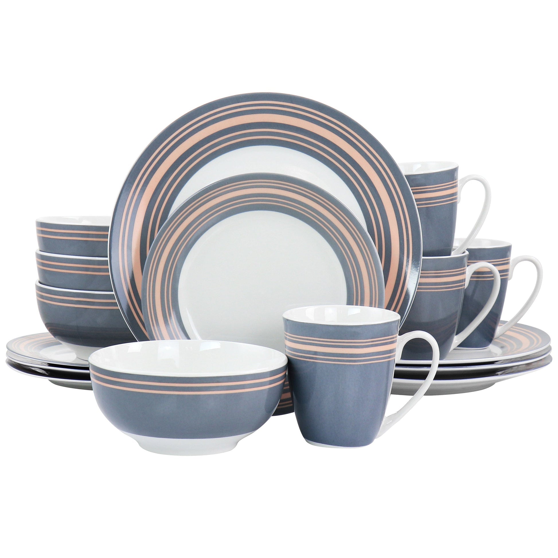 Gibson Home Silver Wind 16 Piece Fine Ceramic Dinnerware Set in Grey and Pink LuxuryLifeWay Online Store