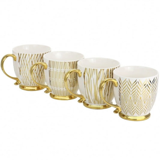 Gibson Home Gold Finch 4 Piece 16.7oz Electroplated Fine Ceramic Mug Set in Gold LuxuryLifeWay Online Store