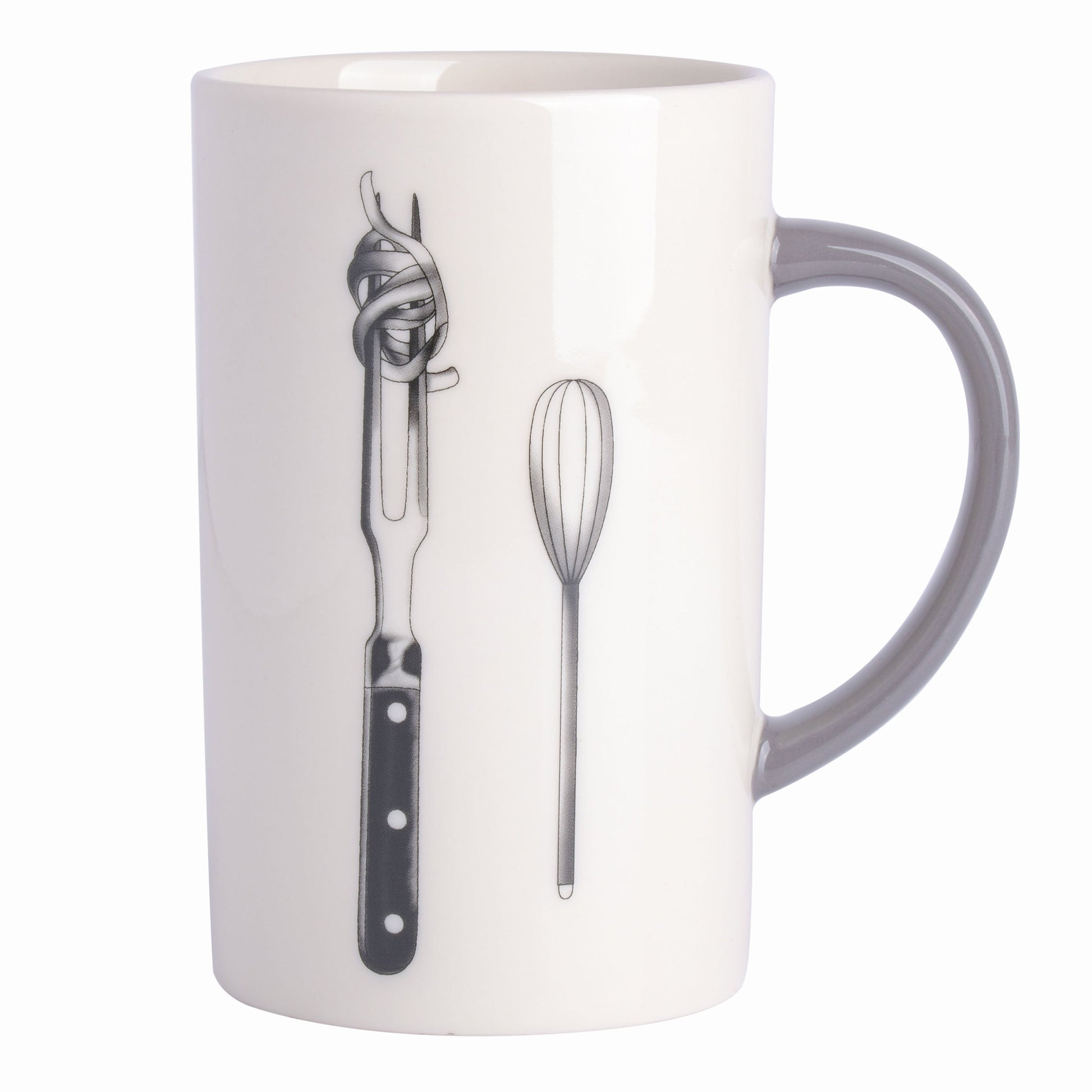 Babish 15 Ounce Tall Fine Ceramic Fork and Whisk Mug in White LuxuryLifeWay Online Store