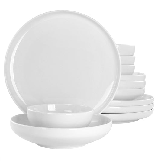 Gibson Home Oslo Peak 12 Piece Fine Ceramic Dinnerware Set in Bright White LuxuryLifeWay Online Store