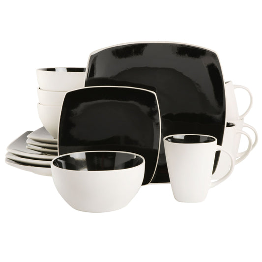 Gibson Elite Soho Lounge 16 Piece Stoneware Dinnerware Set in Black/White LuxuryLifeWay Online Store