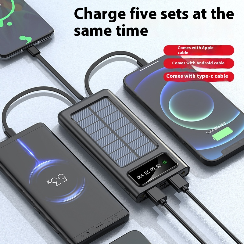 Solar Power Bank with Built-in Four Cables, 20000mAh Portable Charger for Mobile Phones Best YouTube Store
