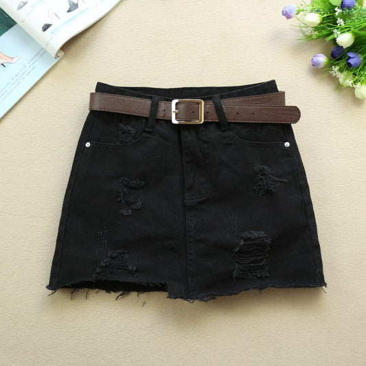 Women's New Ripped White Denim Skirt for Spring/Summer Pi-Mart