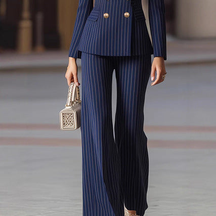Womens Fashionable Minimalist-Line Double-Breasted Blazer Suit NorixaFashion.com