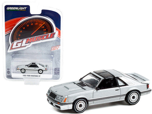 1982 Ford Mustang GT 5.0 Silver Metallic with Black Stripes "Greenlight Muscle" Series 26 1/64 Diecast Model Car by Greenlight LuxuryLifeWay Online Store