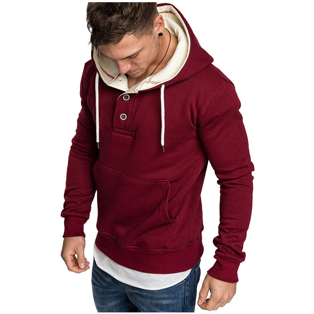 Button-Trim Hooded Fleece Sweatshirt - Cotton Blend Pullover with Pockets