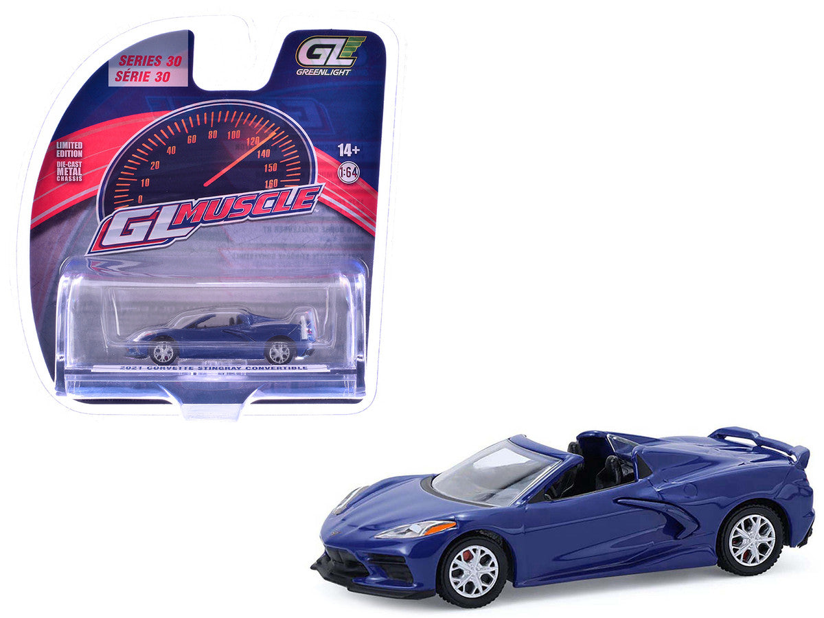 2021 Chevrolet Corvette Stingray Convertible Elkhart Lake Blue "GreenLight Muscle" Series 30 1/64 Diecast Model Car by Greenlight LuxuryLifeWay Online Store
