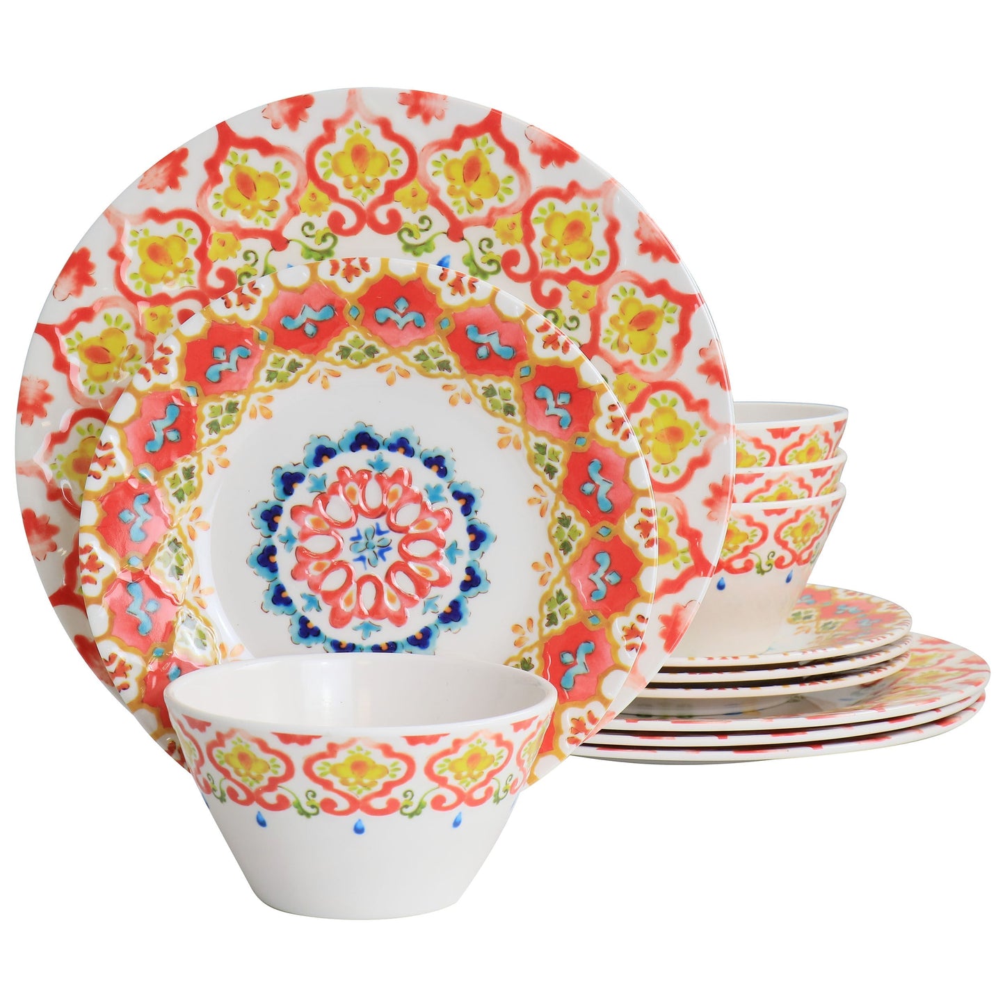 Laurie Gates California Designs Tamayo 12 Piece Melamine Dinnerware Set in Multi-Color LuxuryLifeWay Online Store