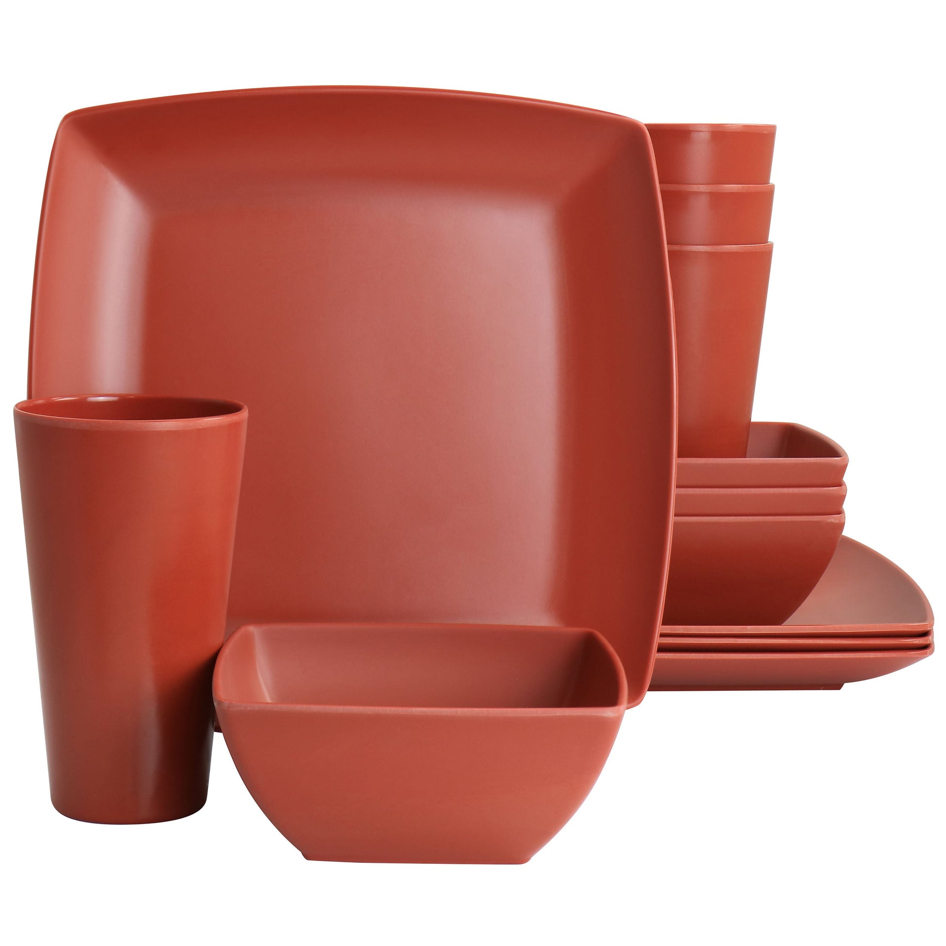 Gibson Home Grayson Melamine 12 Piece Square Dinnerware Set in Orange LuxuryLifeWay Online Store