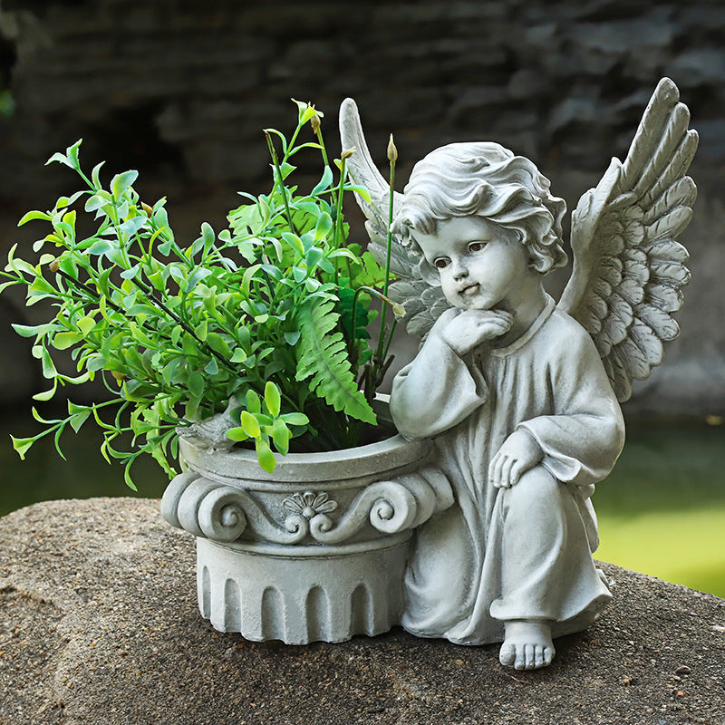Garden Decoration Angel Flower Cylinder Sculpture PearlNestDecor.com