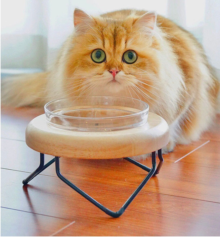Solid Wood Cat Bowl Rack Pets Fashion