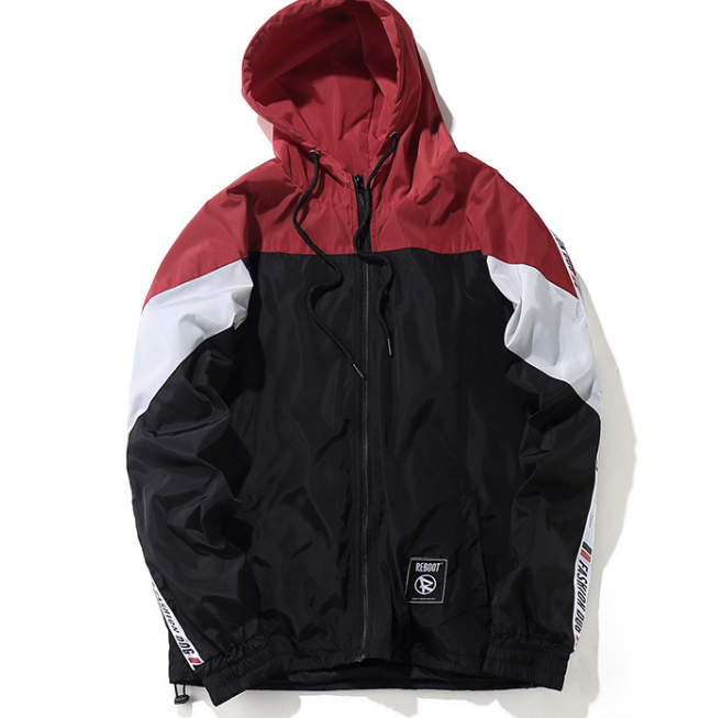 Tide brand windbreaker male and female European retro spell color Jackets spring loose sports leisure students handsome hooded jacket CJD