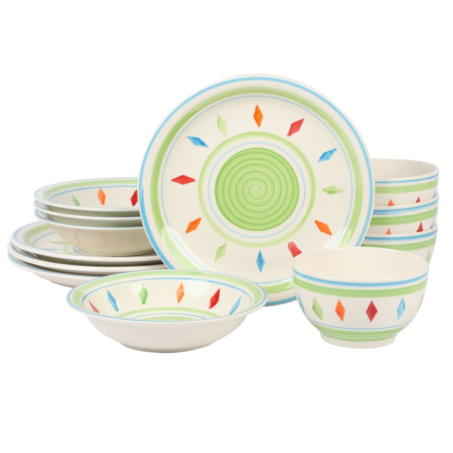 Gibson Home Heidy 12 Piece Hand Painted Durastone Dinnerware Set in Green LuxuryLifeWay Online Store