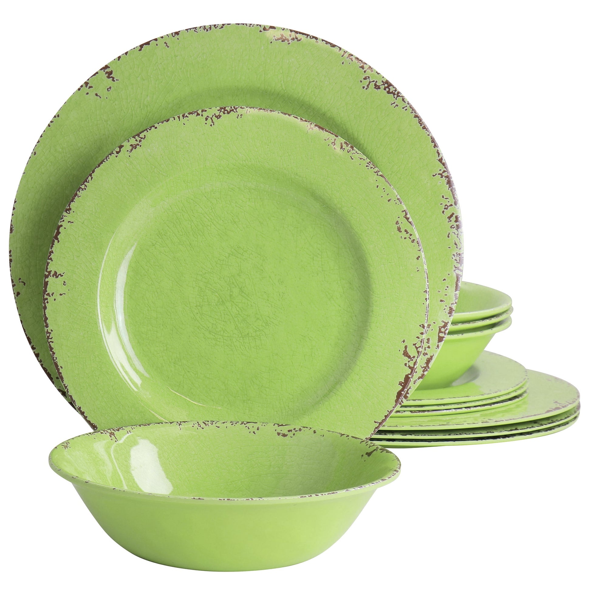 Gibson Mauna 12 Piece Melamine Dinnerware Set in Crackle Green LuxuryLifeWay Online Store