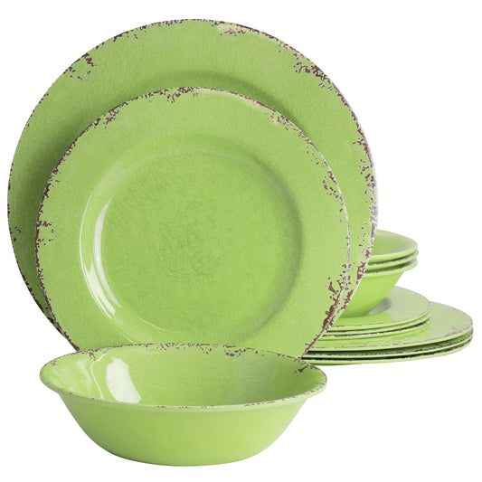 Gibson Mauna 12 Piece Melamine Dinnerware Set in Crackle Green LuxuryLifeWay Online Store