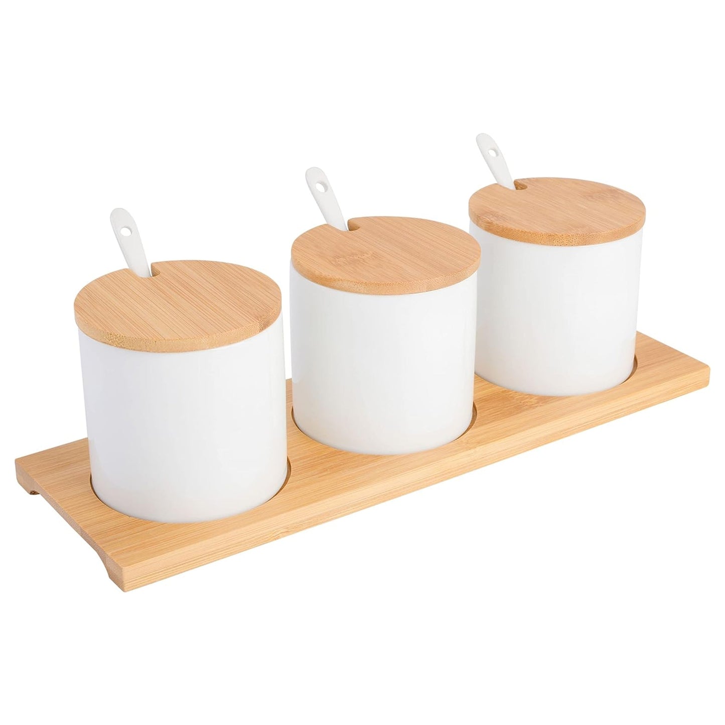 Gibson Gracious Dining 10 Piece Fine Ceramic Condiment Jars with Bamboo Lids and Spoons in White LuxuryLifeWay Online Store