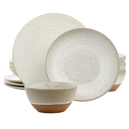 Gibson Elite 12 Piece Dreamweaver Round Earthenware Dinnerware Set in Matte White LuxuryLifeWay Online Store