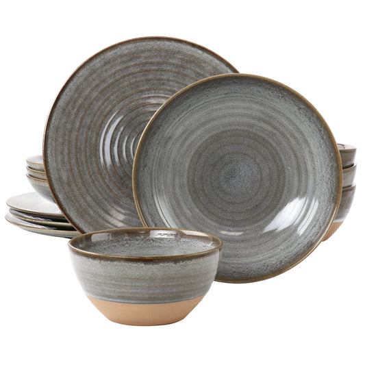 Gibson Elite 12 Piece Dreamweaver Round Earthenware Dinnerware Set in Gray LuxuryLifeWay Online Store