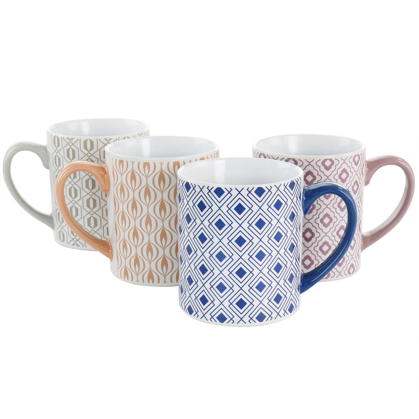 Mr. Coffee Bliss 4 Piece 20oz Can Shaped Stoneware Mug Set in Assorted Colors and Patterns LuxuryLifeWay Online Store