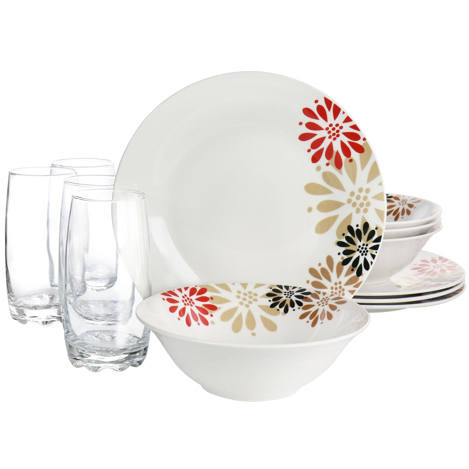 Gibson Everyday Osaka Blossom Fine Ceramic 12 Piece Dinnerware Combo Set LuxuryLifeWay Online Store