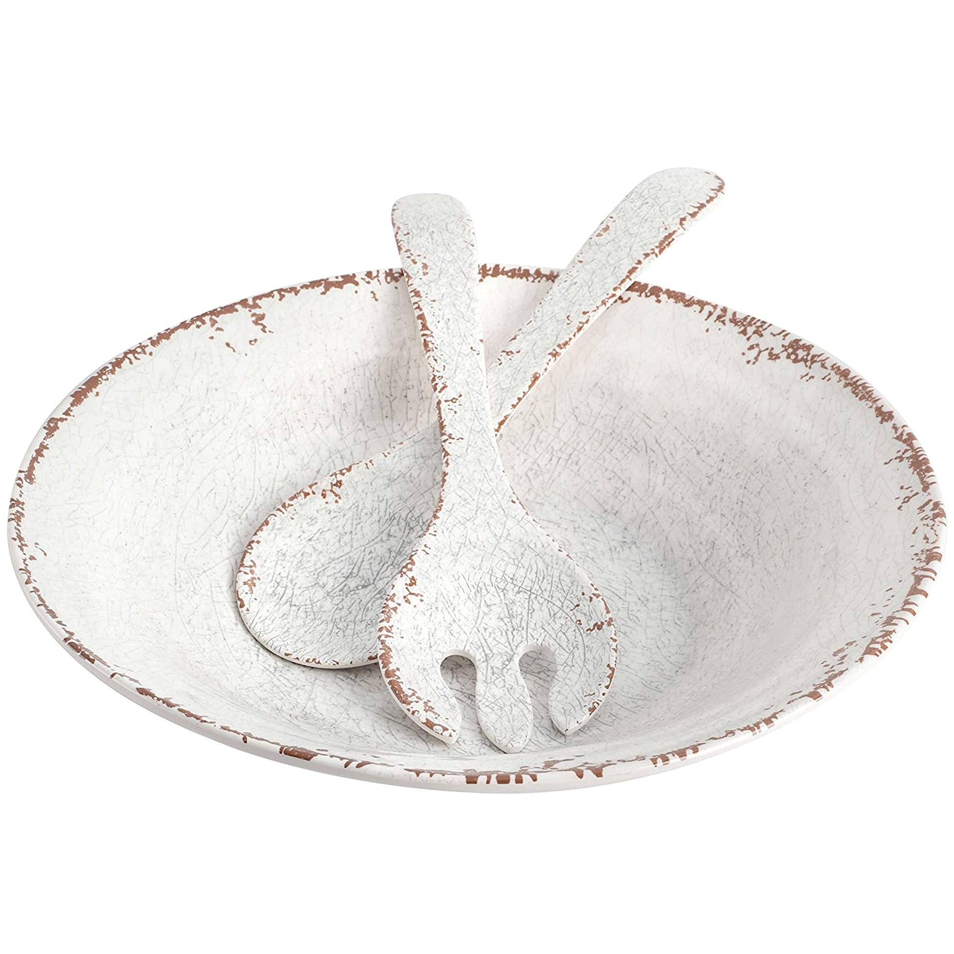 Laurie Gates Mauna 3 Piece Melamine Serving Bowl Set in White with Serving Utensils LuxuryLifeWay Online Store