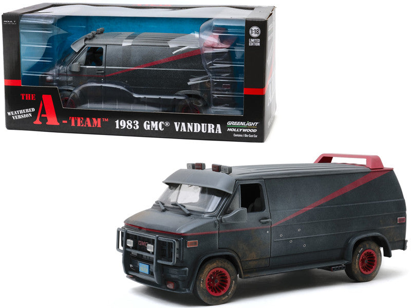 1983 GMC Vandura Black Weathered Version with Bullet Holes "The A-Team" (1983-1987) TV Series 1/18 Diecast Model Car by Greenlight LuxuryLifeWay Online Store