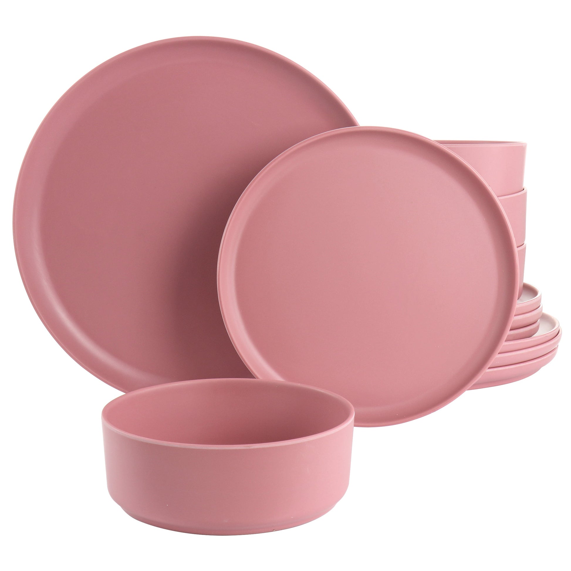 Gibson Home Canyon Crest 12 Piece Round Melamine Dinnerware Set in Pink LuxuryLifeWay Online Store