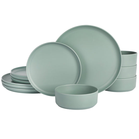 Gibson Home Canyon Crest 12 Piece Stackable Melamine Dinnerware Set in Sage LuxuryLifeWay Online Store