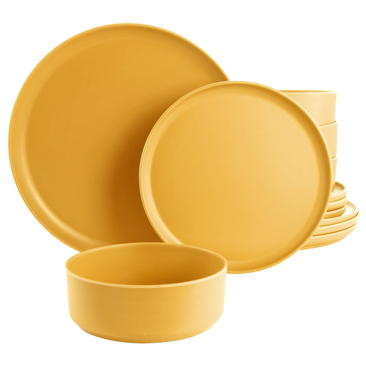 Gibson Home Canyon Crest 12 Piece Round Melamine Dinnerware Set in Yellow LuxuryLifeWay Online Store