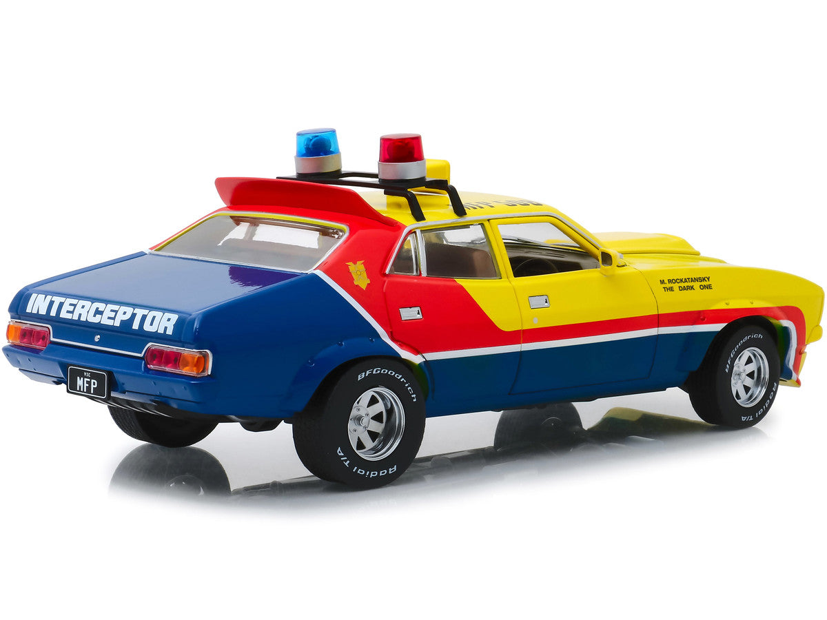1974 Ford Falcon XB 4-Door Sedan RHD (Right Hand Drive) Yellow and Blue with Red Stripes "MFP 508" "First of the V8 Interceptors" (1979) Movie 1/18 Diecast Model Car by Greenlight LuxuryLifeWay Online Store