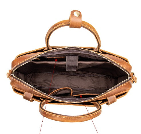 Crazy Horse Leather Men's Briefcase New Handbag CJD