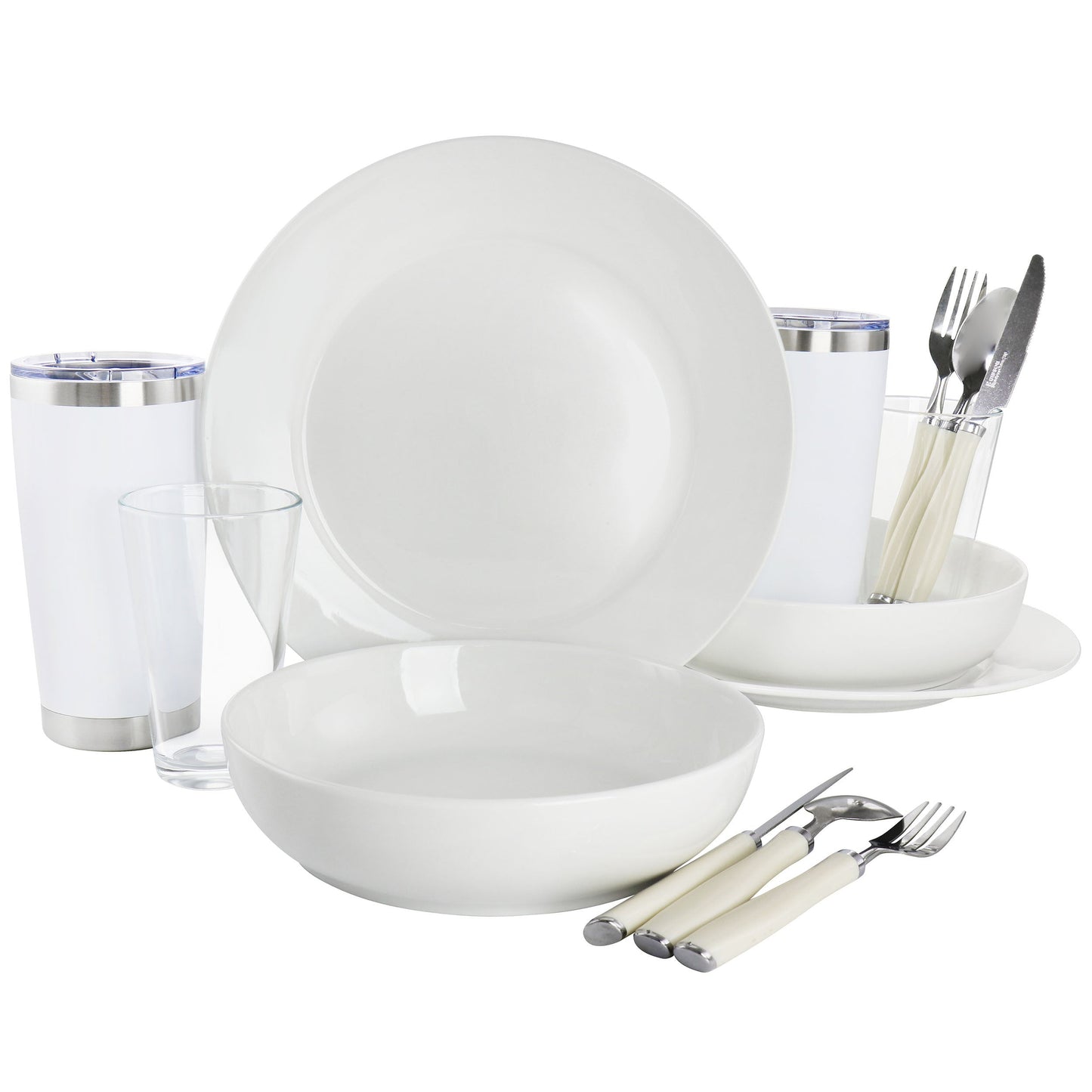 Gibson Home Nobella 14 Piece Fine Ceramic Dinnerware Set in White LuxuryLifeWay Online Store