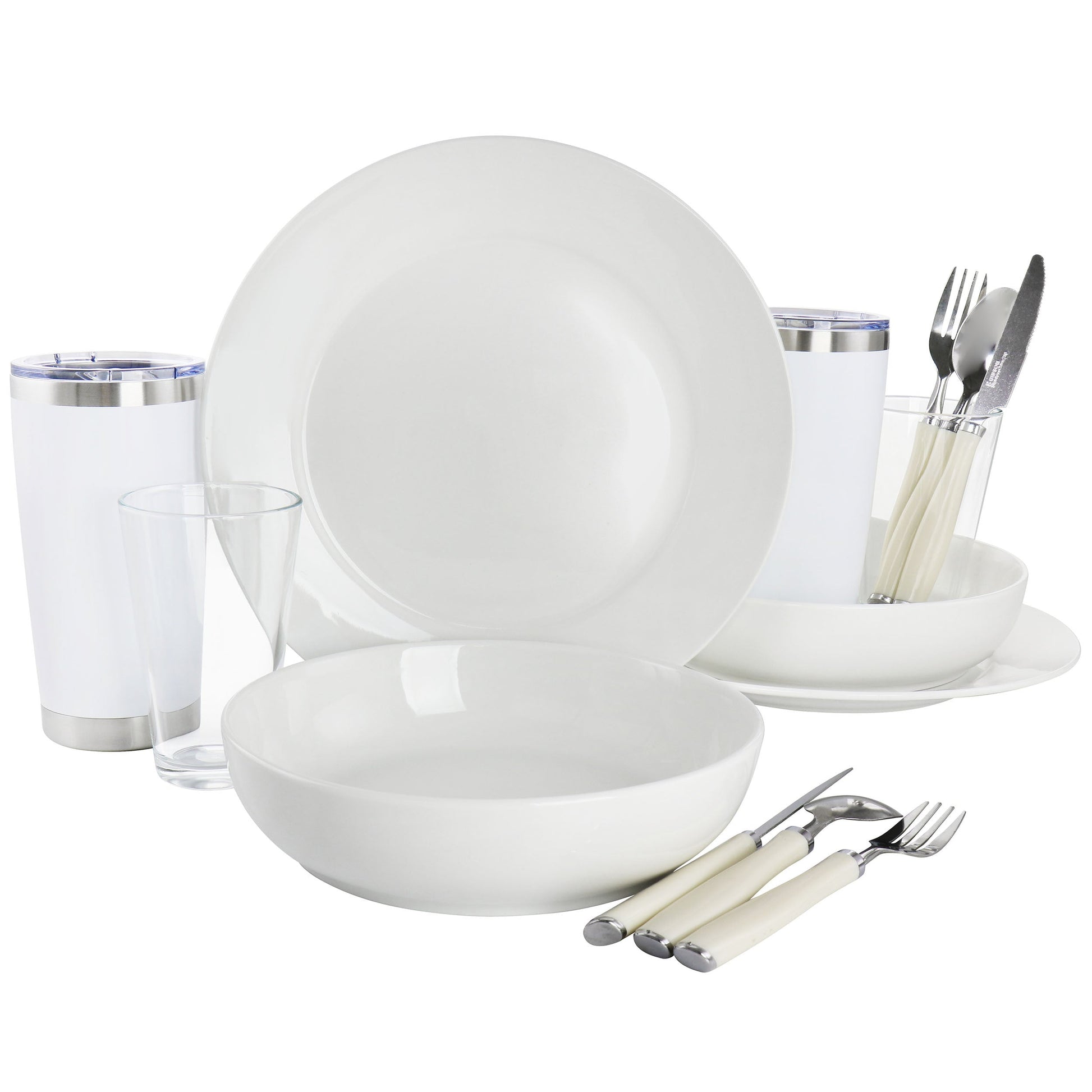 Gibson Home Nobella 14 Piece Fine Ceramic Dinnerware Set in White LuxuryLifeWay Online Store