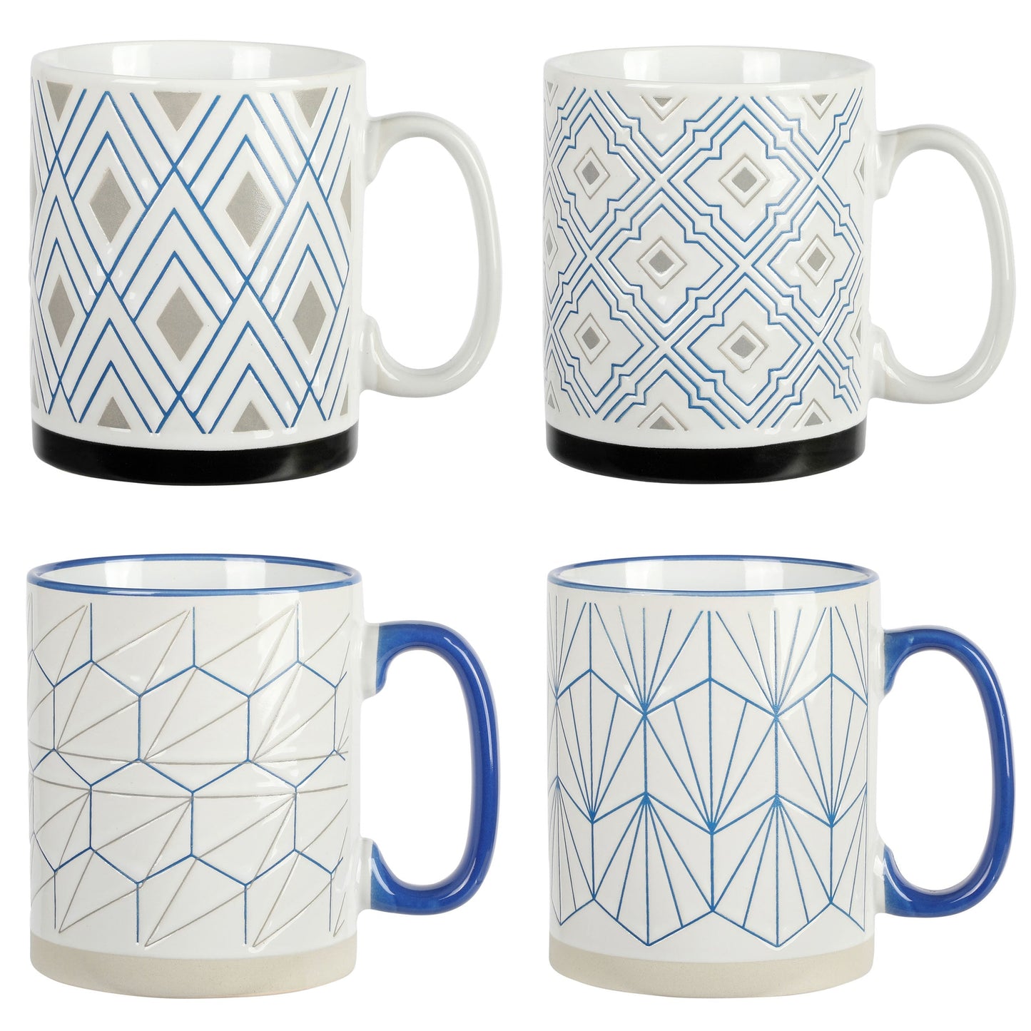 Mr. Coffee Parkmill 17oz 4 Piece Stoneware Coffee Mug Set in Assorted Designs LuxuryLifeWay Online Store