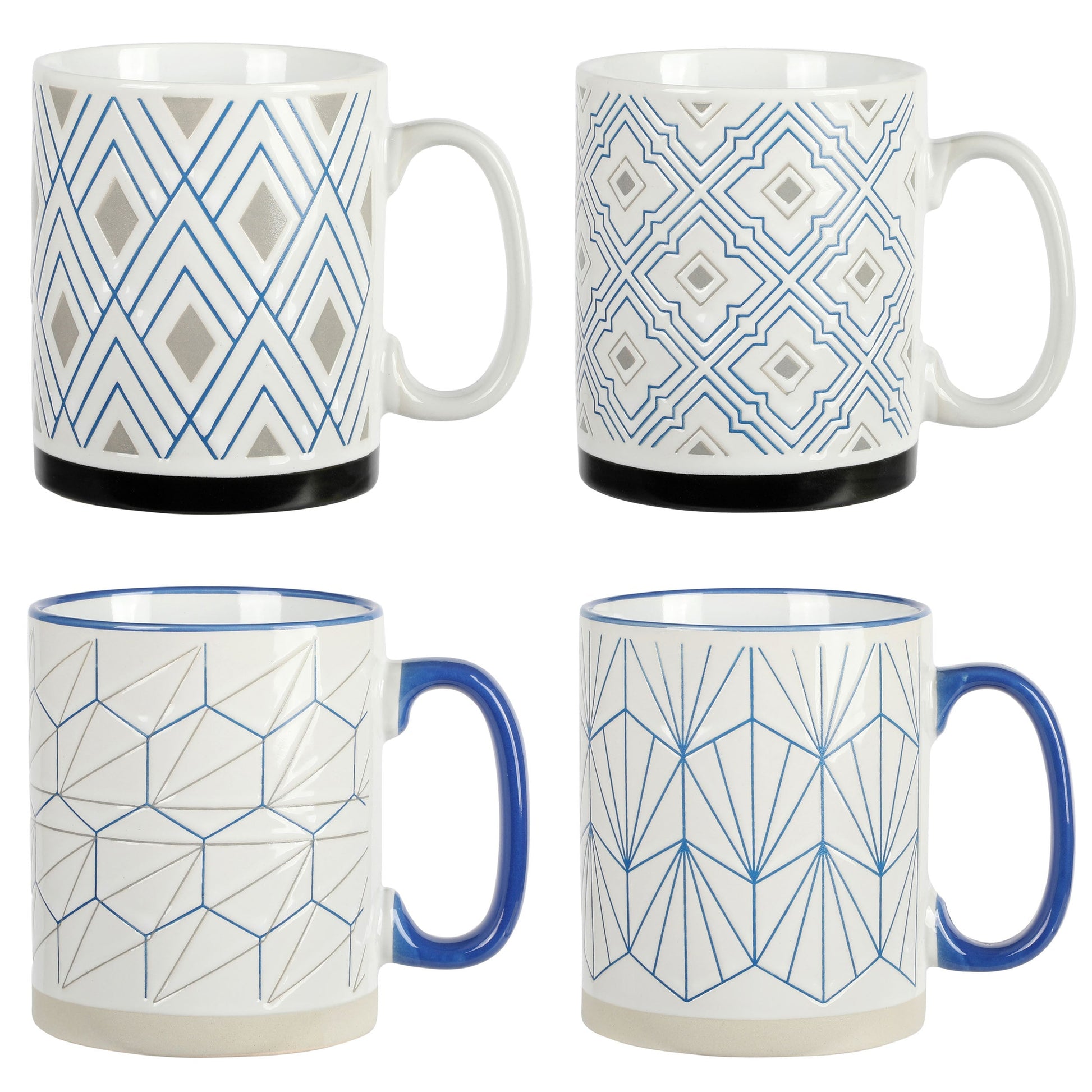 Mr. Coffee Parkmill 17oz 4 Piece Stoneware Coffee Mug Set in Assorted Designs LuxuryLifeWay Online Store