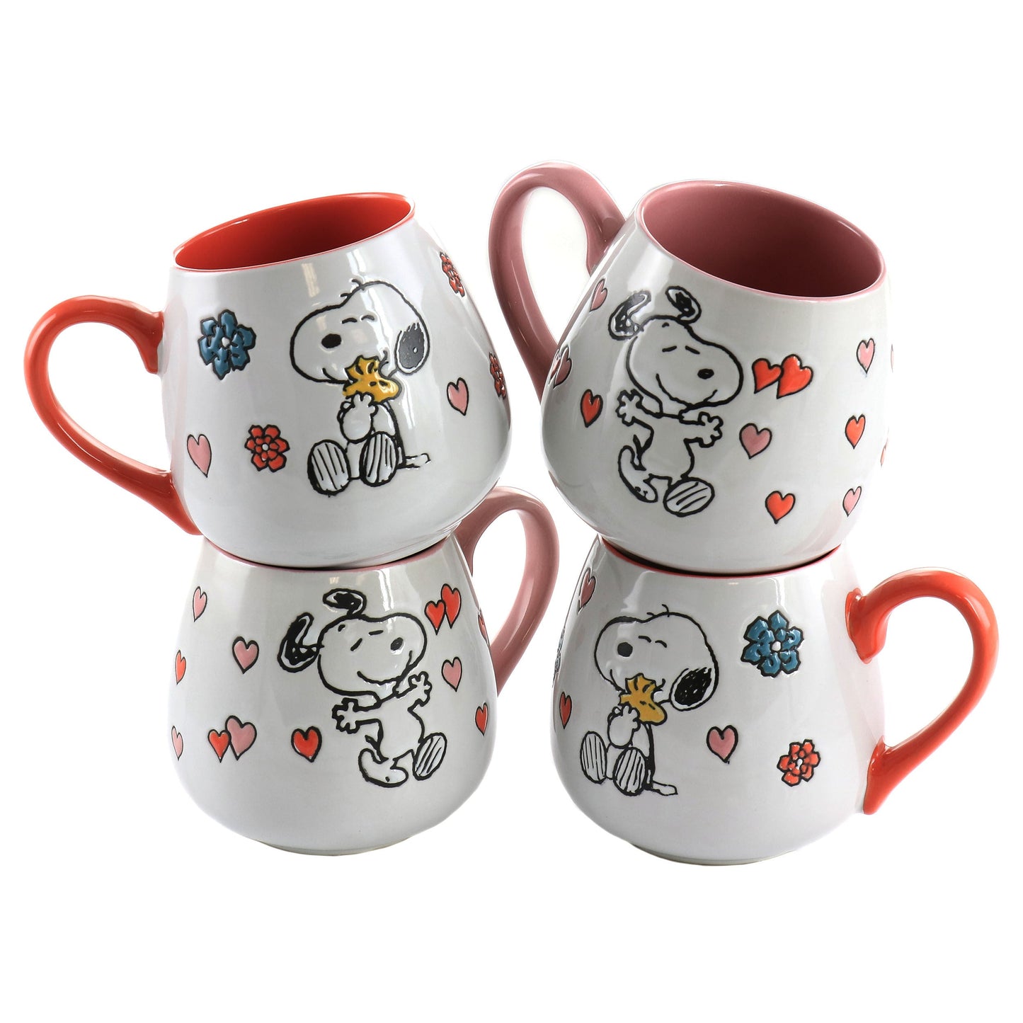 Peanuts 4 Piece 20 Ounce Stoneware Wax Relief Cup Set in 2 Assorted Designs LuxuryLifeWay Online Store